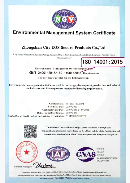 ISO 14001 certificate